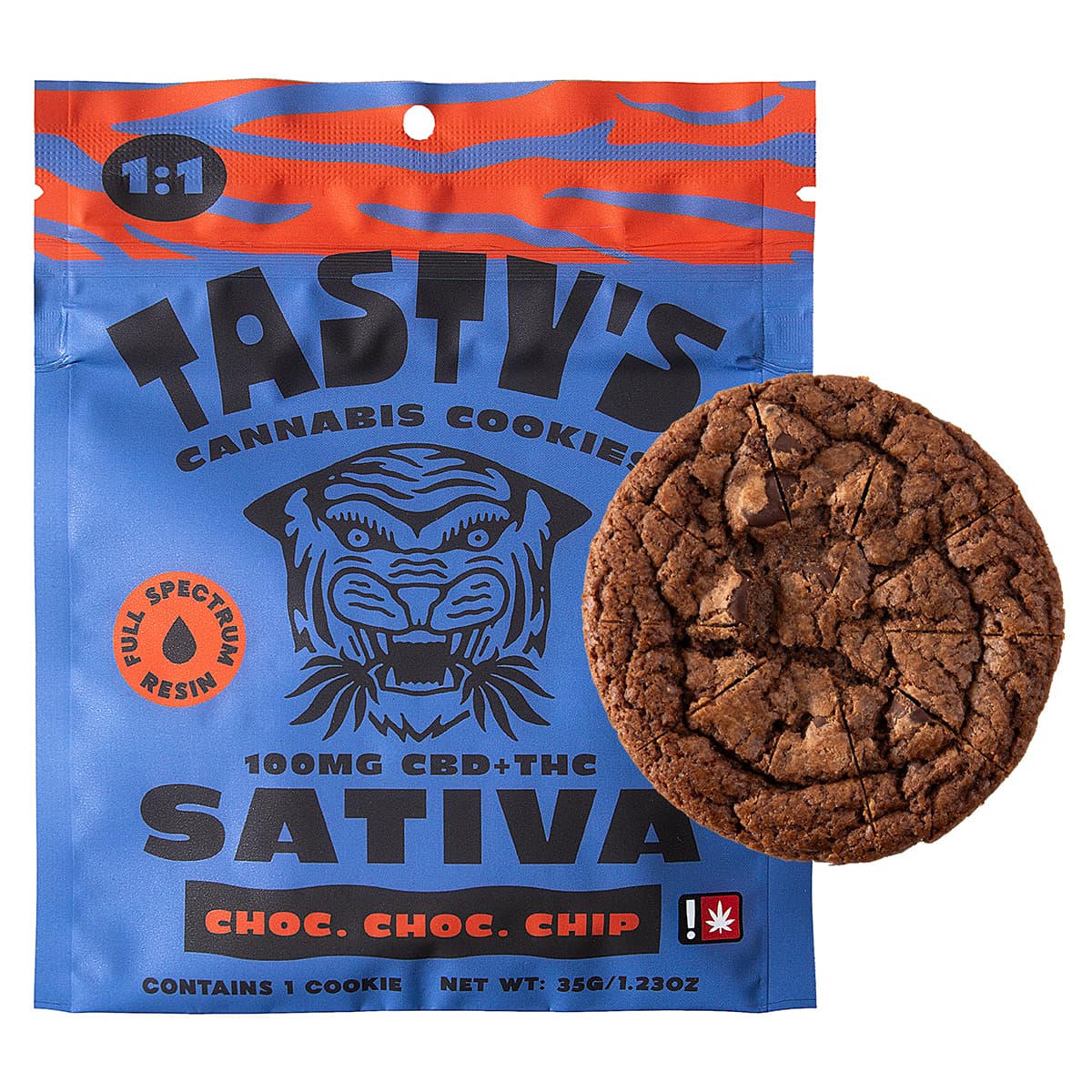Tasty's Cookie - Sativa - THC:100mg CBD: 100mg - Single - Double Chocolate Chip