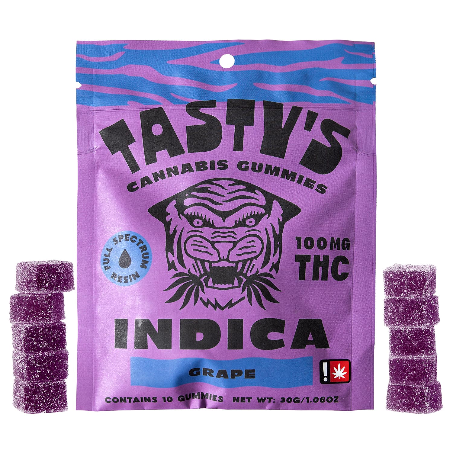 Tasty's Gummies - Indica - THC:100mg - 10pk - Grape