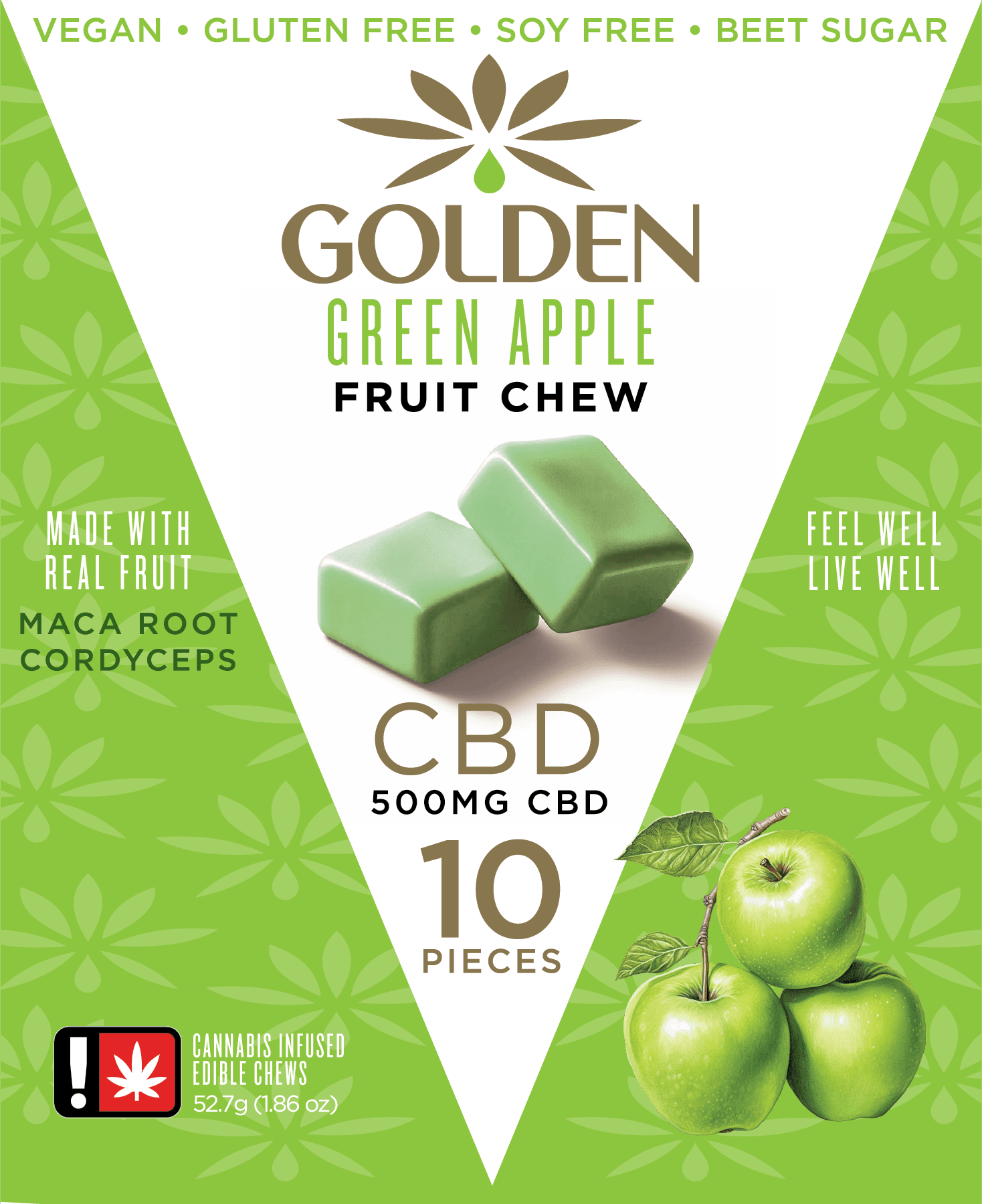 Golden CBD GREEN APPLE Fruit Chew 10 Pack