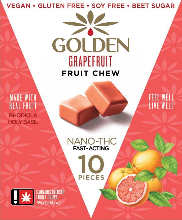 Golden Grapefruit Fruit Chew 10-Pack | Nano-THC | Fast-Acting