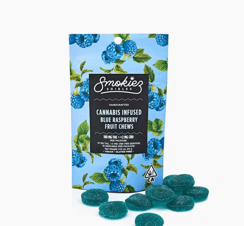 SMOKIEZ BLUE RASPBERRY 100MG 10 PACK FRUIT CHEWS