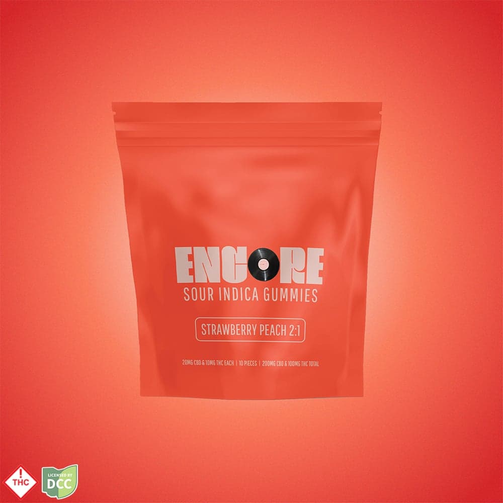 Encore Edibles 2:1 Sour Strawberry Peach CBD:THC [10pk] (200mg CBD/100mg THC)