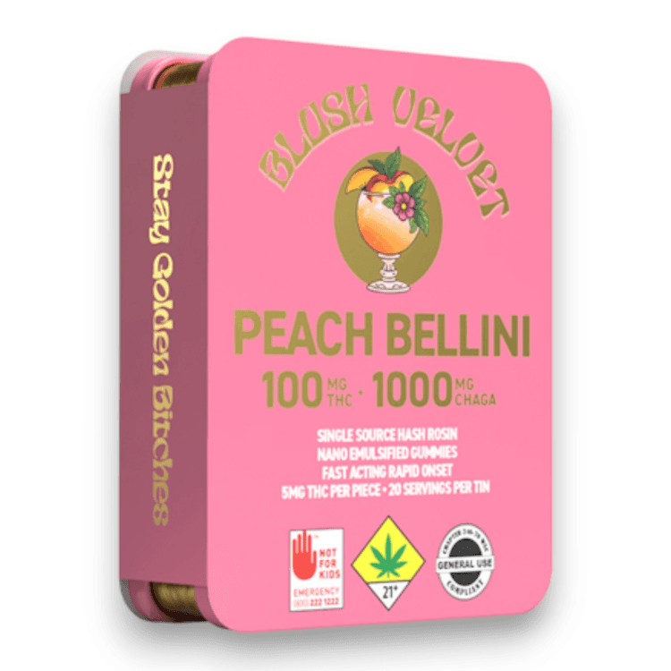 Blush Velvet Peach Bellini 20pk 100mgTHC + Chaga Edibles Gummies (Blush Velvet)