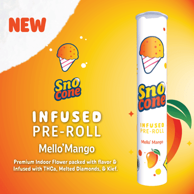 SnoCone Mello' Mango Flavored THCa & Melted Diamonds Infused Pre Roll (SnoCone)