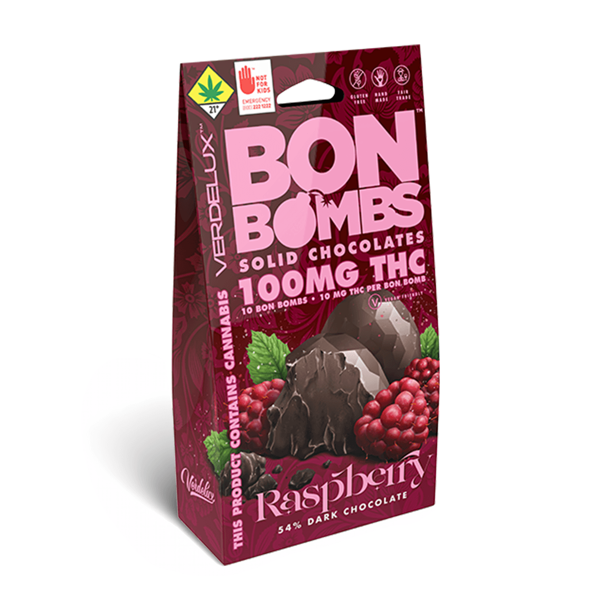 Verdelux Chocolate BON BOMBS Dark Raspberry (DOHC) Edibles - 10pk 100mg THC