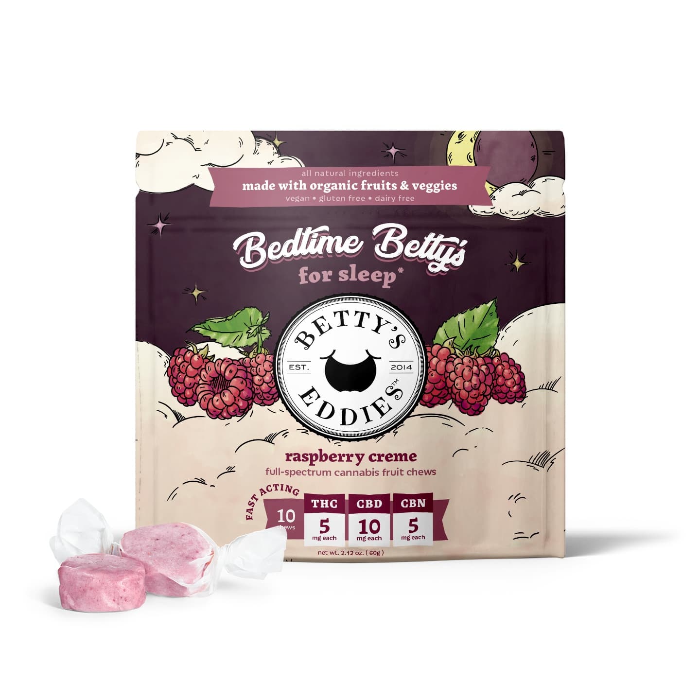 Betty's Eddies 5mg THC Fruit Chews - Raspberry Creme - 10 ct