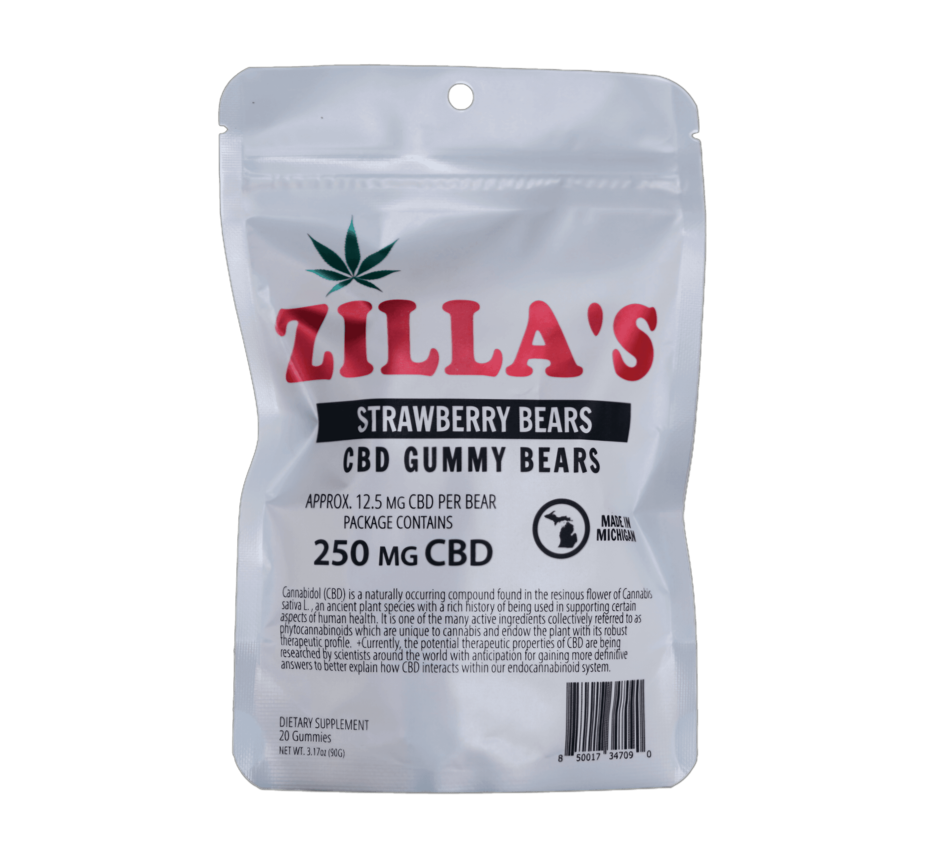 Zilla's Strawberry 250mg CBD Gummy Bears