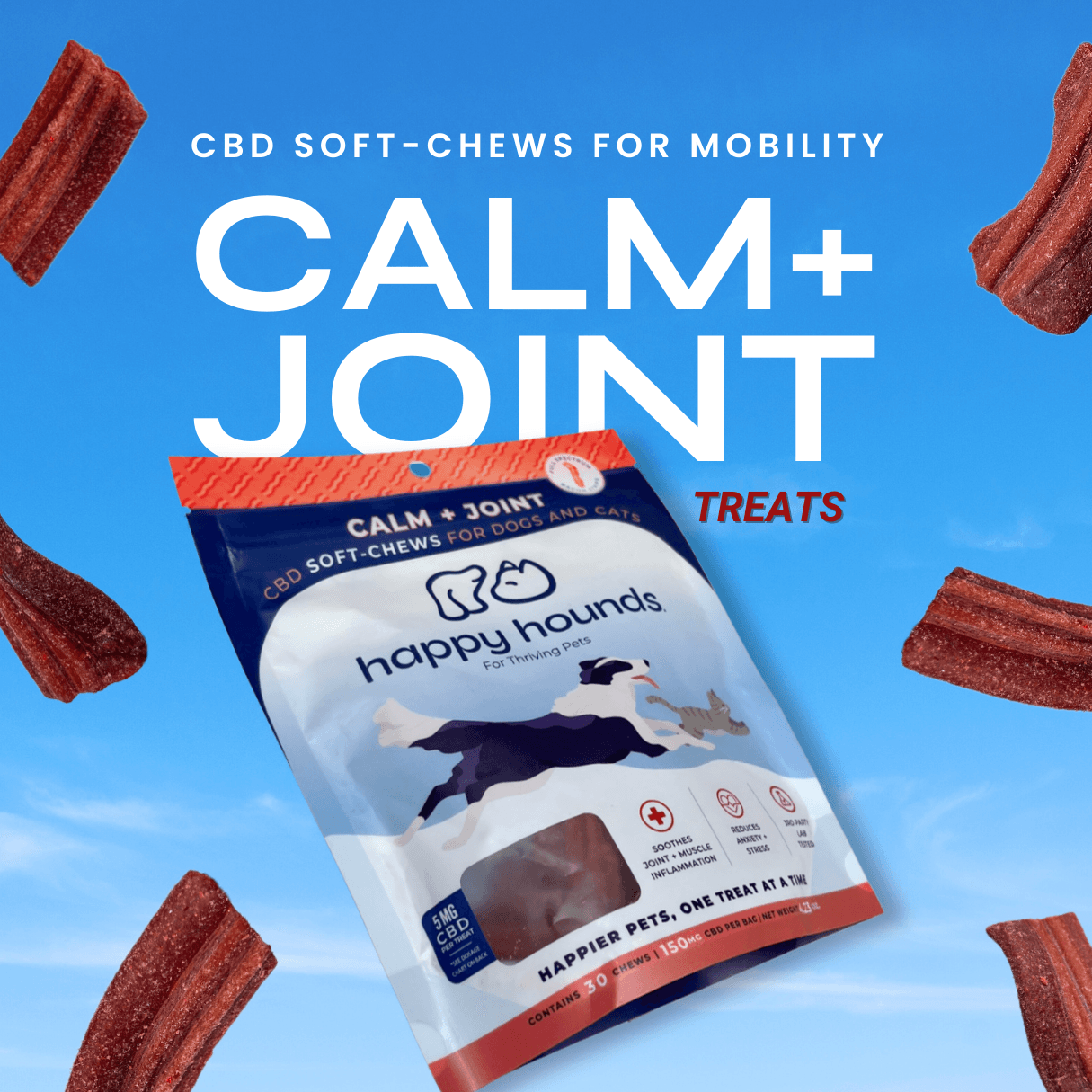 Happy Hounds CBD SOFT CHEWS - DOGS AND CATS - CALM + JOINTS - 150 MG - 30 PACK