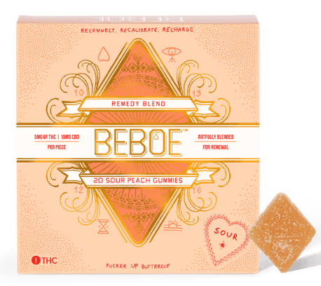 BEBOE 2:1(CBD/THC) SOUR GOLDEN PEACH GUMMY - 100 MG - 20 PACK