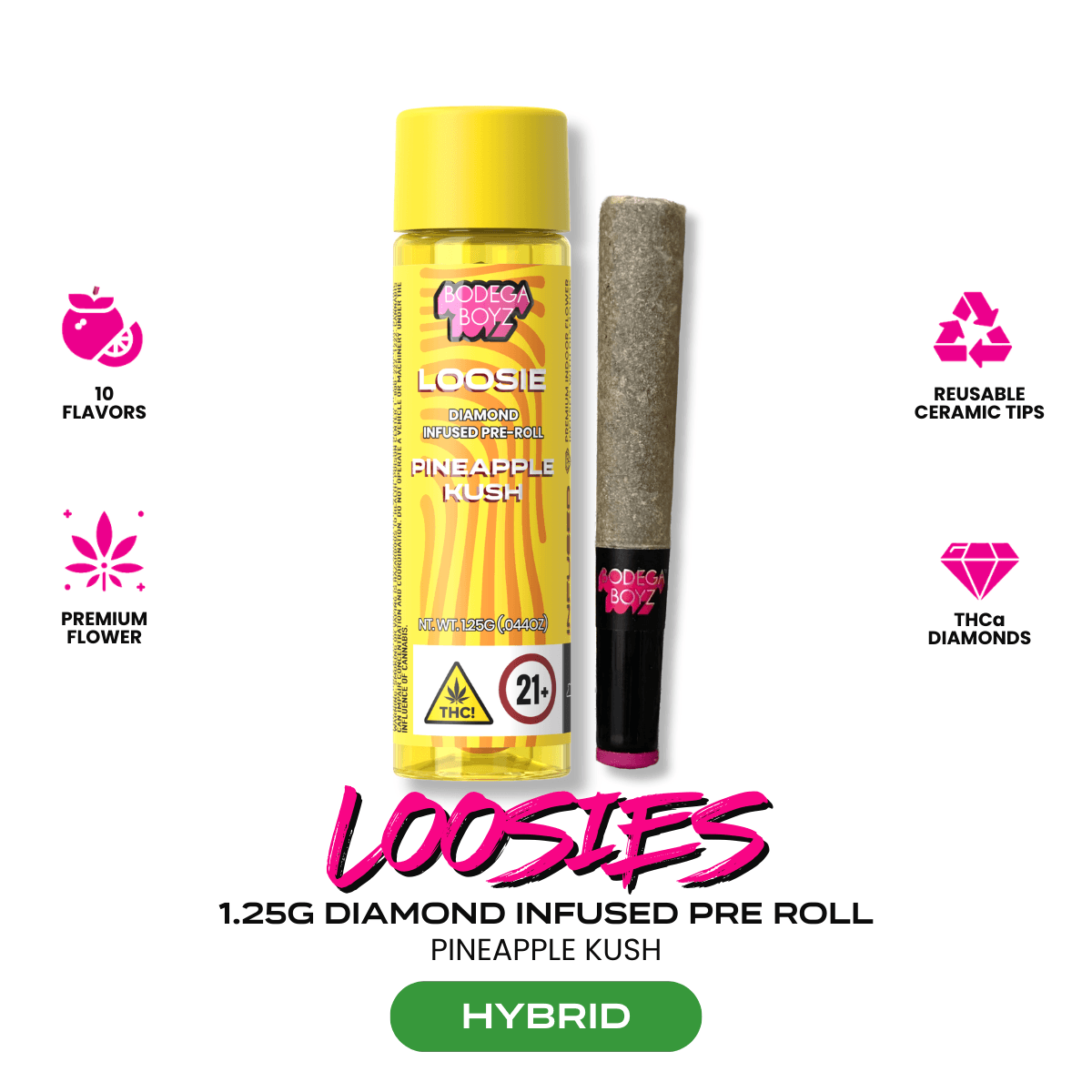 Bodega boyz Pineapple Kush | Loosies | Diamond Infused Pre-Roll | 1.25g