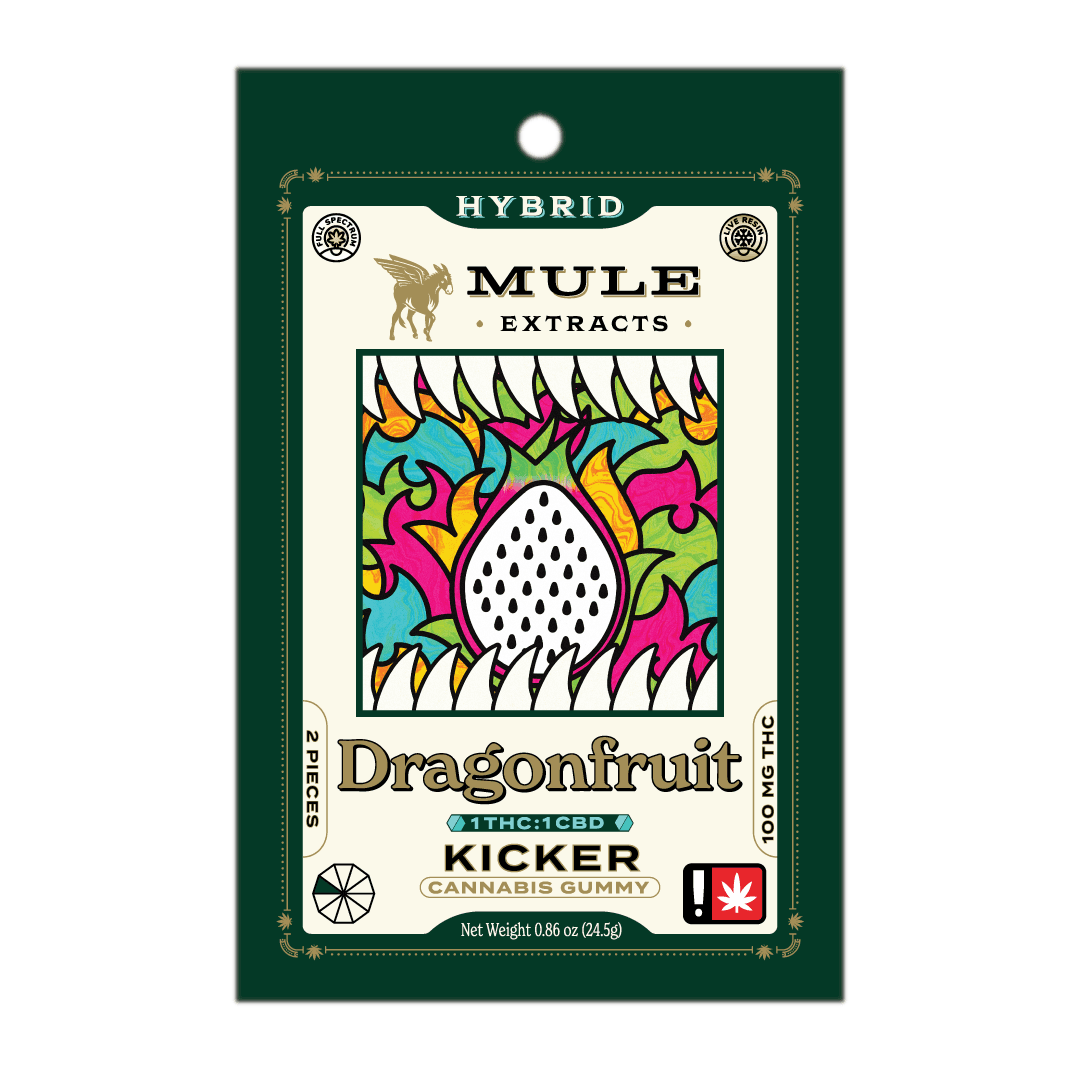 Mule Extracts Dragonfruit "Kicker" Gummies | 2pc 200mg 1:1 (THC:CBD) (Live Resin) | Mule Extracts