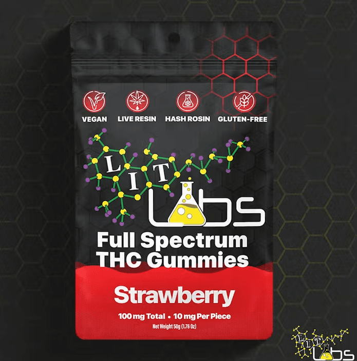 Lit Labs Strawberry - Hash & Rosin Infused - Full Spectrum Gummies - 100mg (10pk)