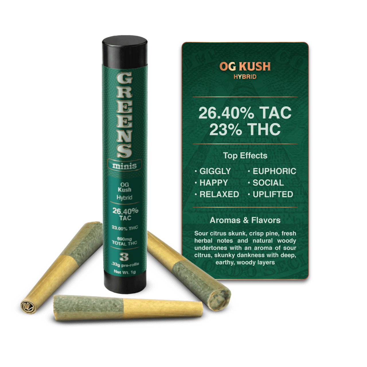 Greens OG Kush | Pre-rolls | 3pk | 1g
