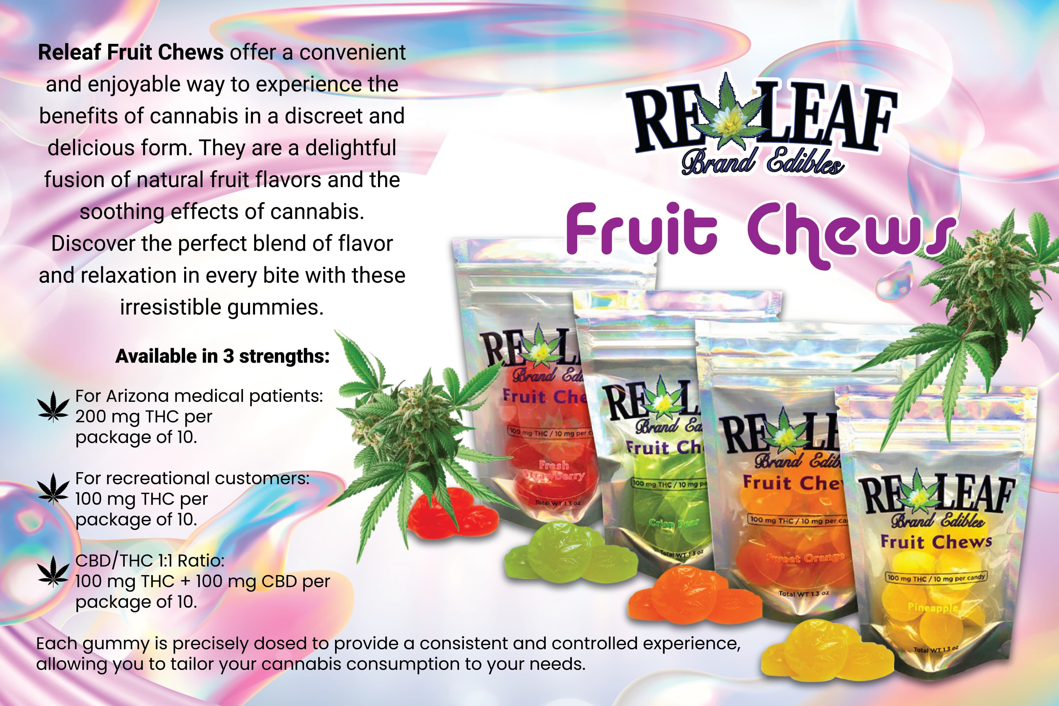 Releaf Brands Fruit Chews - 100mg | Orange 1:1 CBD/THC