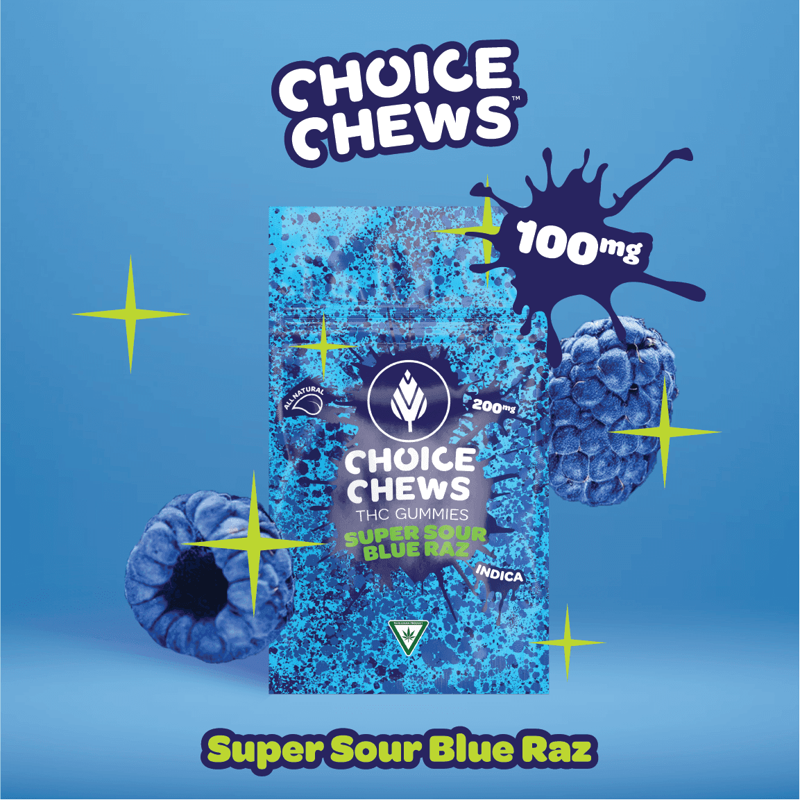 Choice Choice Gummies Super Sour Blue Raz 100mg