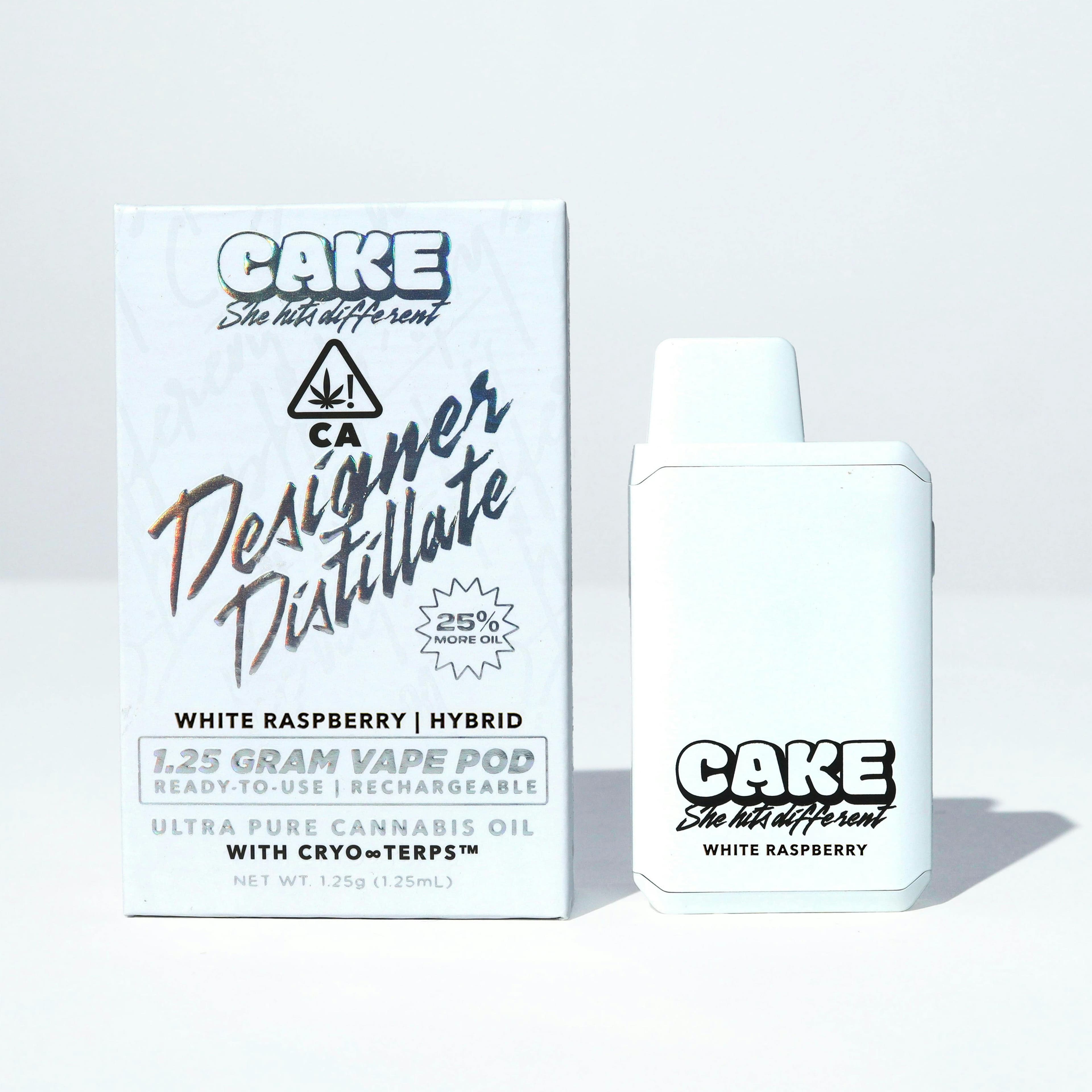 CAKE she hits different WHITE RASPBERRY - RECHARGEABLE ALL IN ONE VAPE CART - HYBRID - [1.25G]