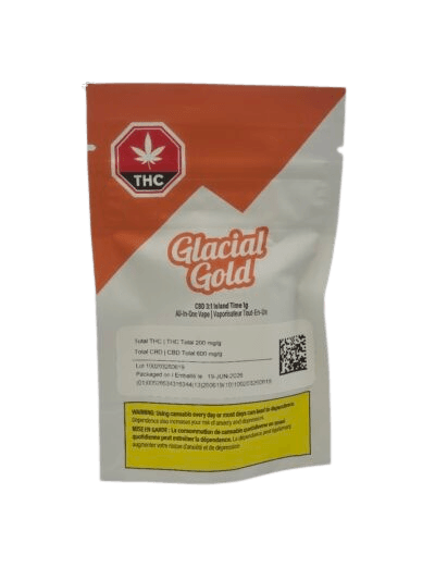 Glacial Gold Glacial Gold CBD:THC 3:1 Island Time Disposable (Vape Pen) / 1g / Disposable Vape Pen / Indica