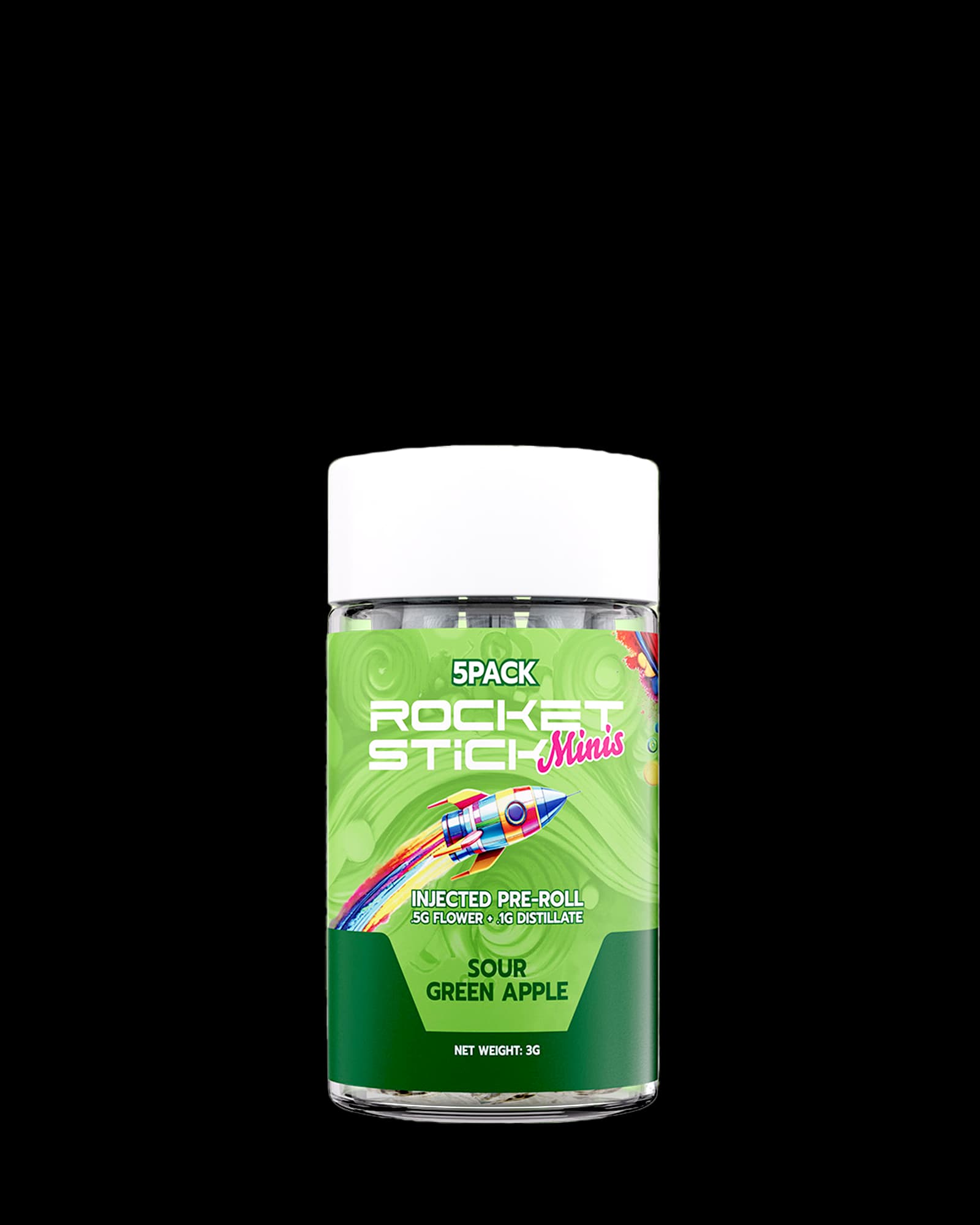 ROCKET SOUR GREEN APPLE INJECTED INFUSED PREROLL 5-PACK