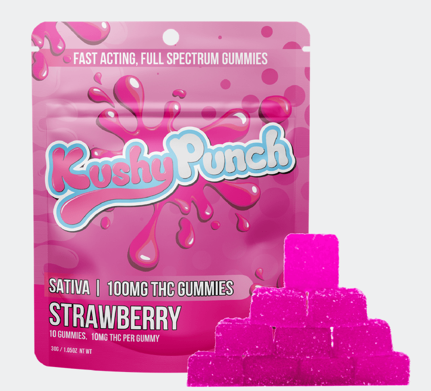 Kushy Punch KUSHY PUNCH Gummies 100mg Fast Acting: Strawberry 10pc
