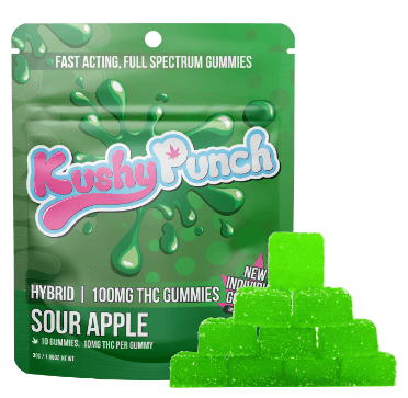 Kushy Punch KUSHY PUNCH Gummies 100mg Fast Acting: Green Apple 10pc