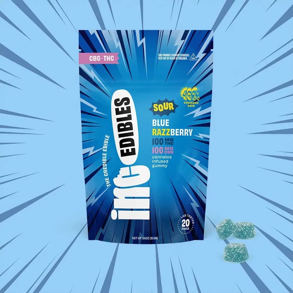 (inc)edibles inc.edibles 20 Pack Sour Blue Razzberry THC/CBG Gummies 01470