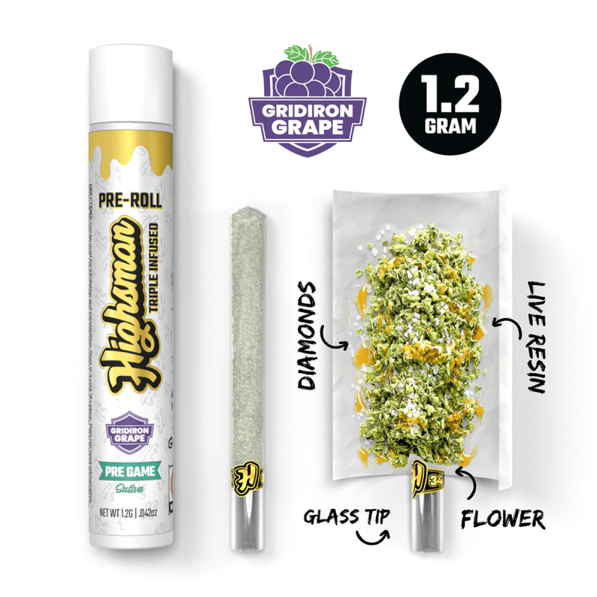 HIGHSMAN Gridiron Grape | Triple Threat | Infused Pre-Roll (1ct)