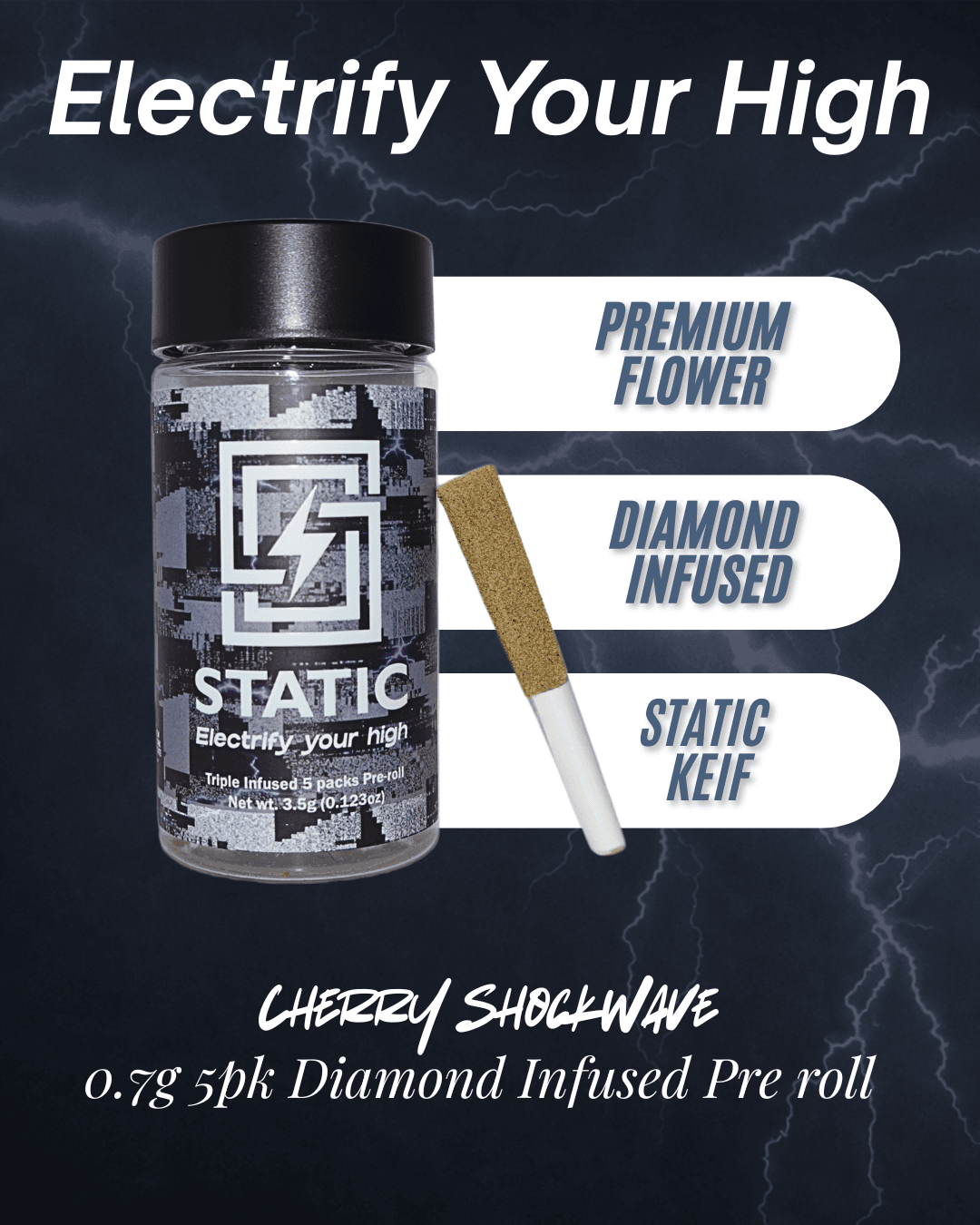 Static Triple Infused Preroll 5pk - Cherry Shockwave - 3.5g