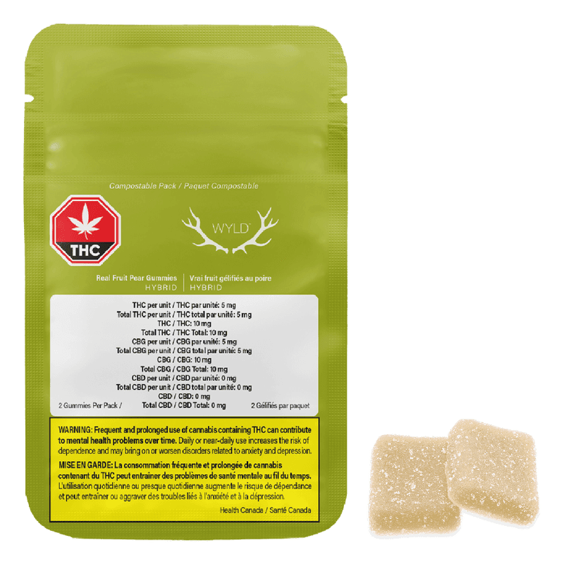 Wyld Real Fruit Pear 1:1 CBG:THC Gummies 2 pack - Wyld
