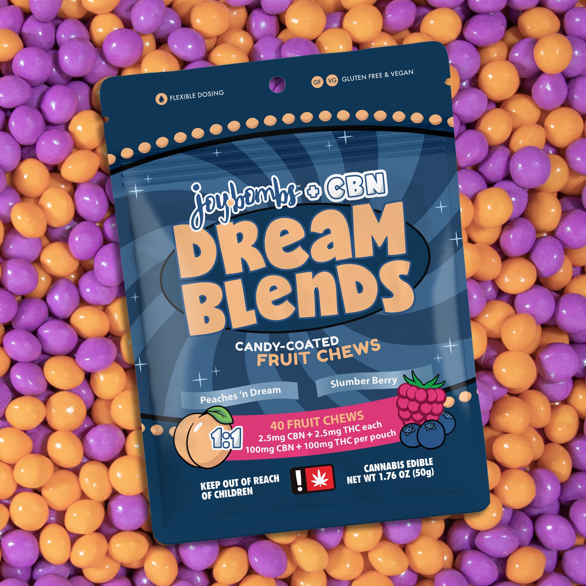 Joy Bombs by Joyibles Candy Coated Chews | Dream Blends | 1:1 THC:CBN | 40 x 2.5mg