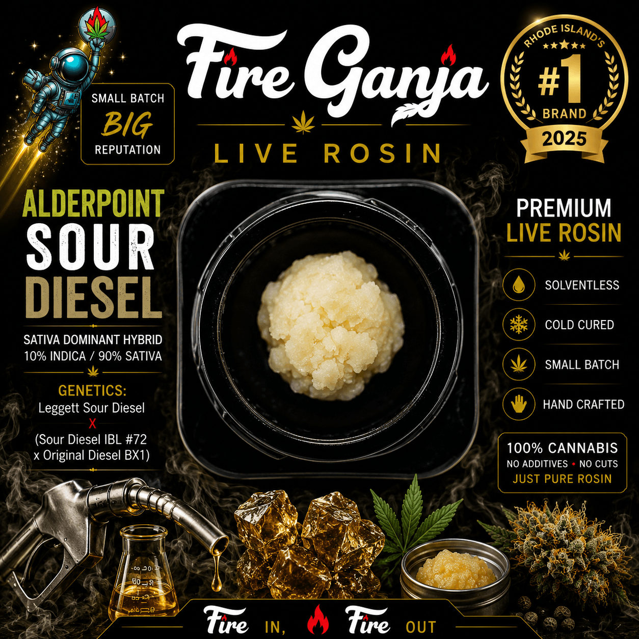 Fire Ganja Alderpoint Sour Diesel | Live Rosin Baller Jar | 3.5g