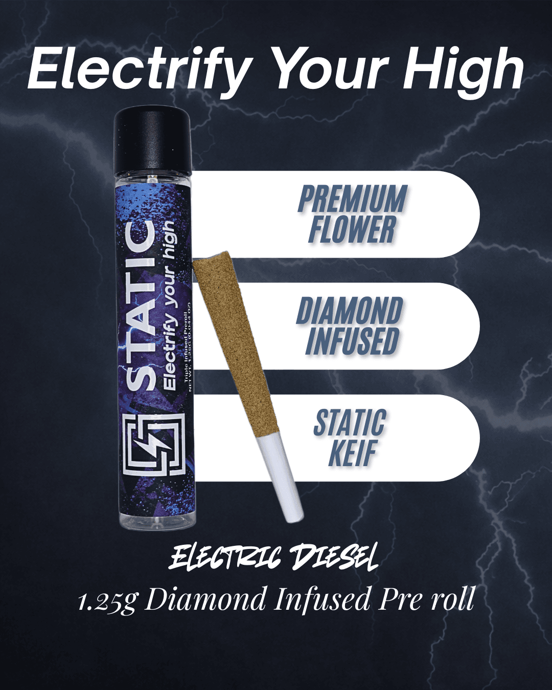 Static Electric Diesel | Tri-Infused Pre-Roll | 1.25g