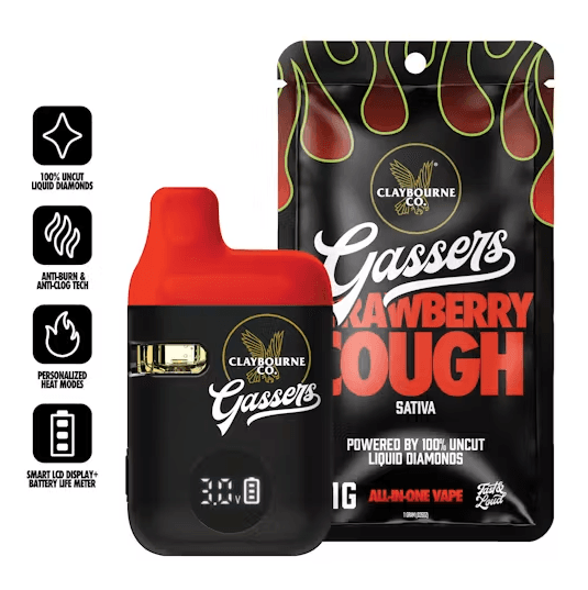 Claybourne Co. Strawberry Cough | Gassers AIO Vape | | 1g
