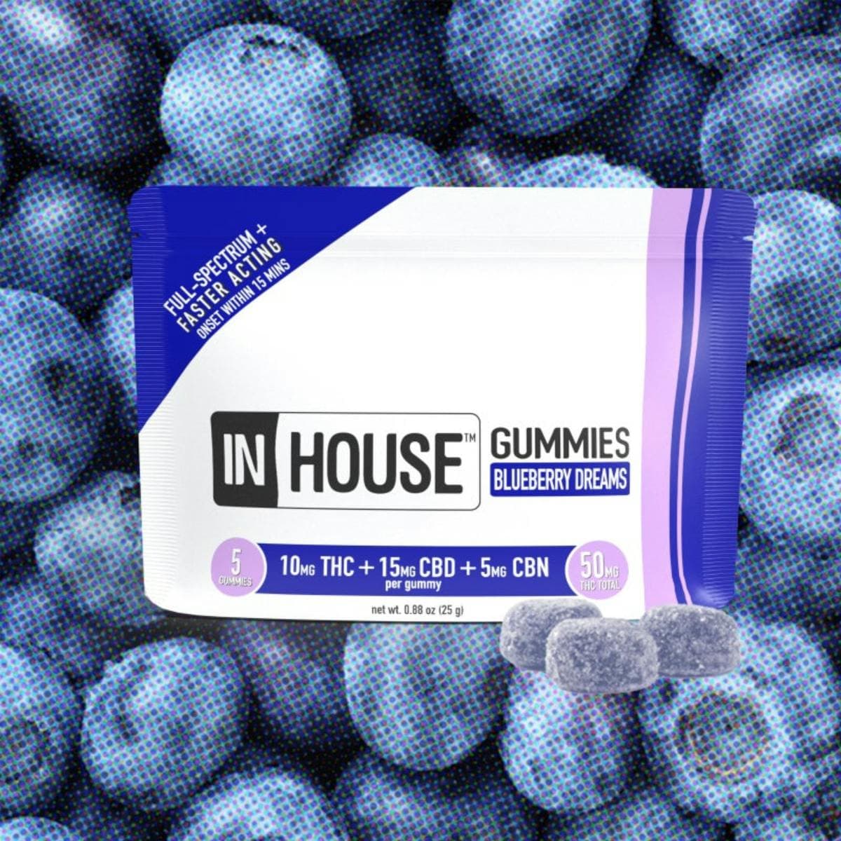 InHouse In House Blueberry Dreams (I) 2:1 THC:CBN Gummies 10mg 5pk