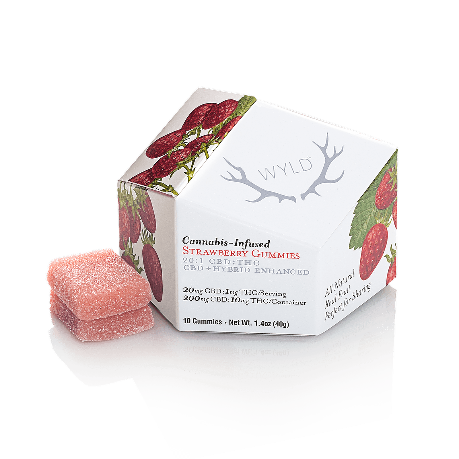 Wyld 20:1 Strawberry (Hybrid) CBD:THC 10-piece Gummies 100mg - Wyld