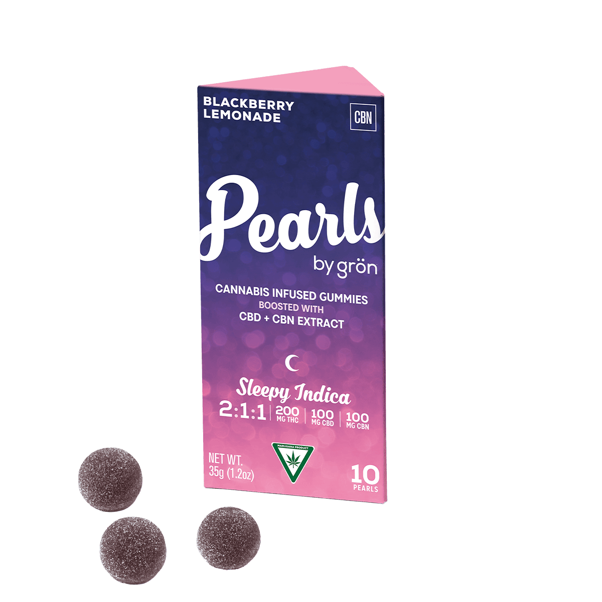 Grön Gron - Gummies - Pearls - 200mg - 2:1:1 THC/CBD/CBN - Blackberry Lemonade - Indica