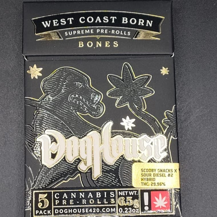 DOGHOUSE SUPREME CANNABIS *(MED)[Doghouse] Scooby Snacks x Sour Diesel #2 Bones Preroll Pack