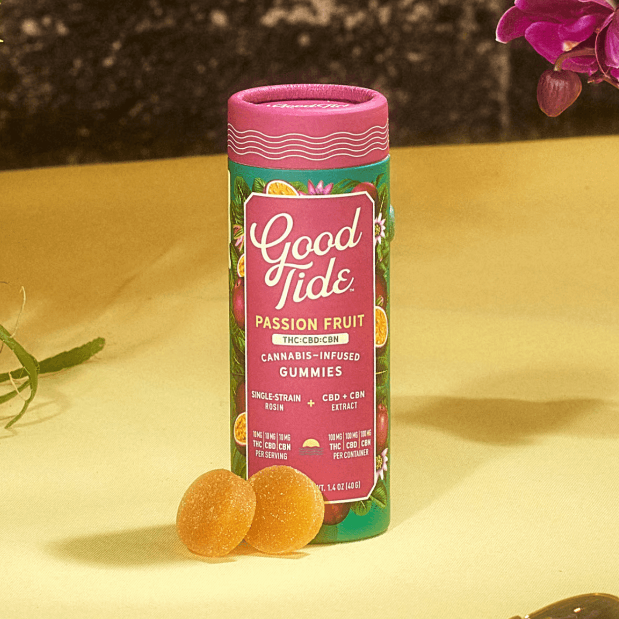 Good Tide Passion Fruit Rosin Gummy 1:1:1 THC:CBD:CBN 10 Pack 100MG