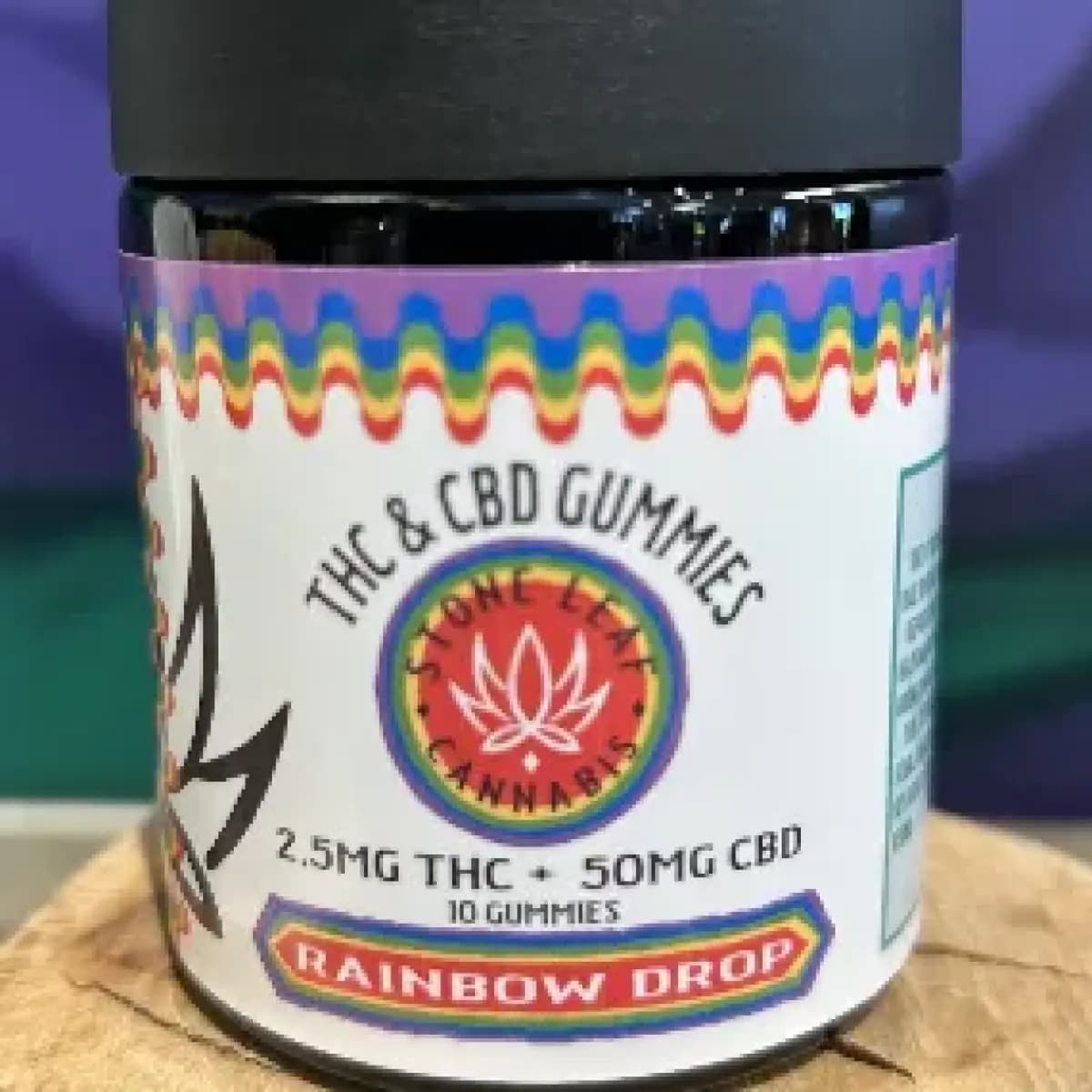 Stone Leaf Cannabis (10x2.5mg) Rainbow Drop [THC + CBD Hash Rosin Gummies]