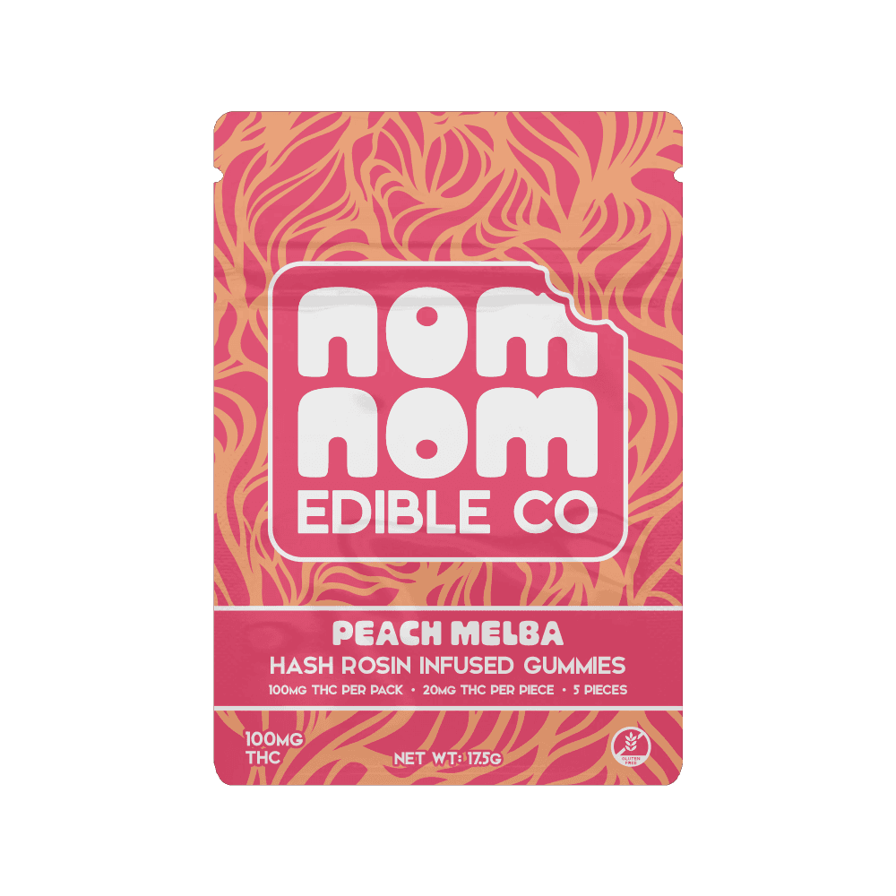 Nom Nom Edible Co. Peach Melba Hash Rosin Infused Gummy Edibles - 100mg