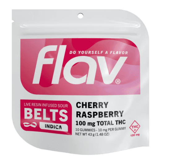 FLAV Candy | Live Resin Sour Belts | Cherry Raspberry | 100mg | 10pk