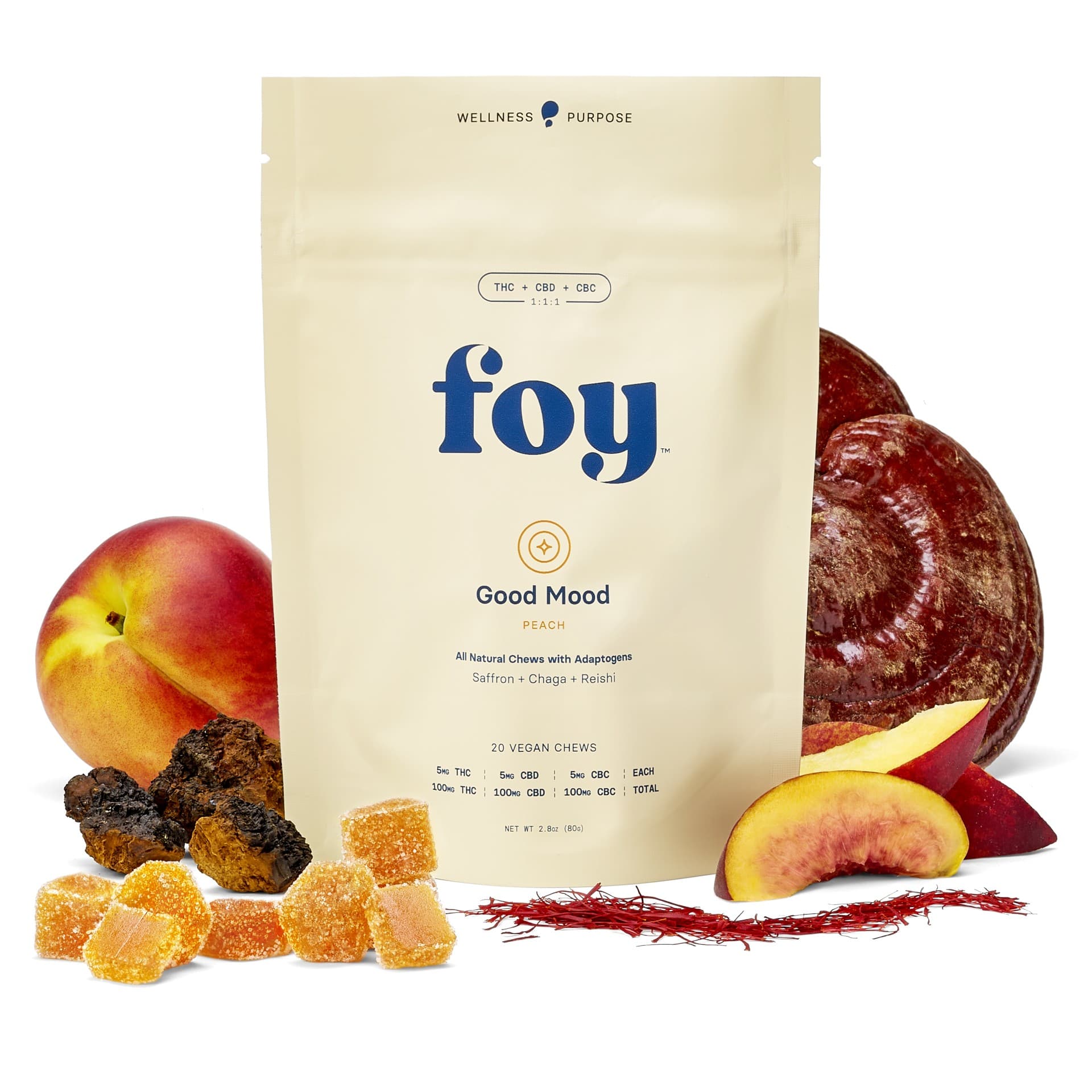 Foy Good Mood Peach THC:CBD:CBC - 20 Pack 5MG 1:1:1 Gummies (100MG)