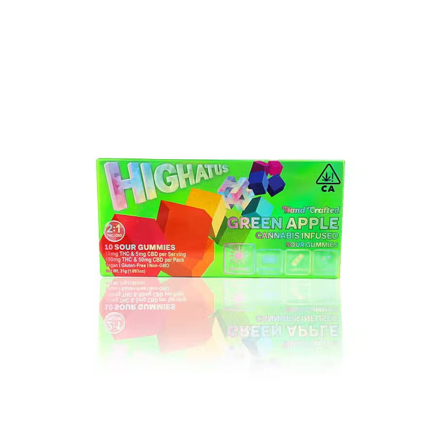 HIGHATUS Sour Green Apple Gummy 2:1 CBD:THC 10 Pack 100MG