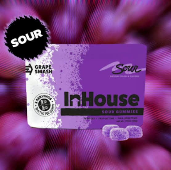 InHouse Fast Acting Sour Grape Smash 1:1 THC:CBC Gummies - 20 Pack