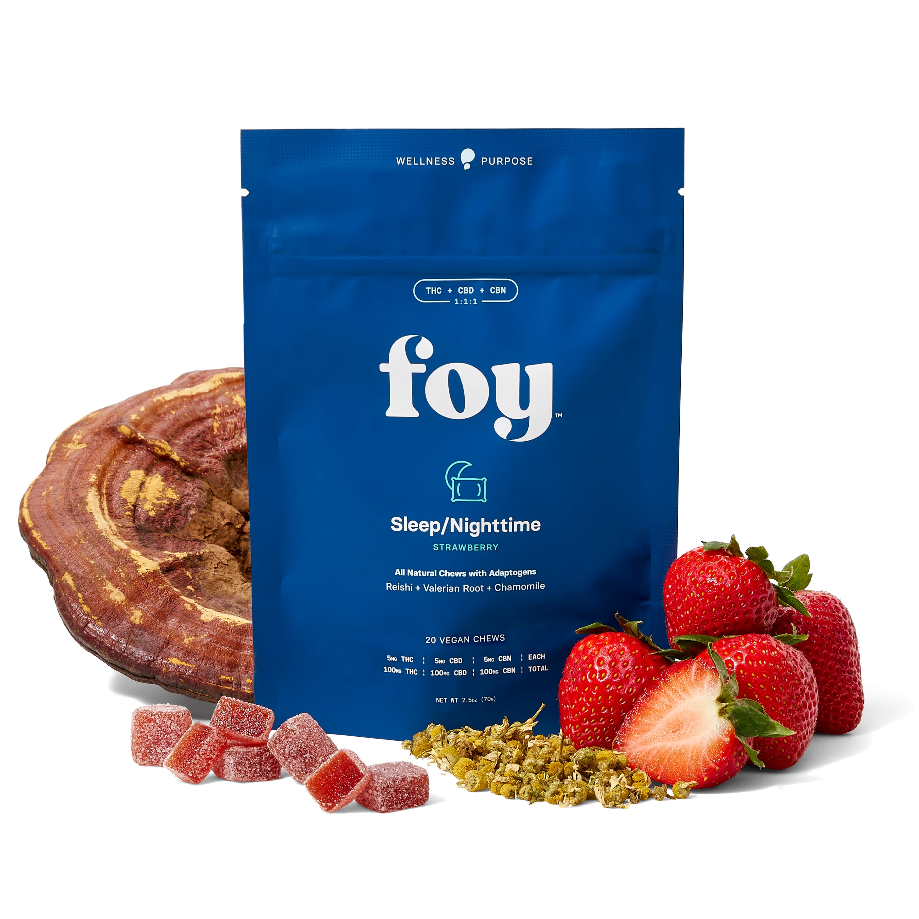 Foy Nighttime Chews w/ Organic Adaptogens | 1:1:1 THC/CBD/CBN | 20 pack | 100mg