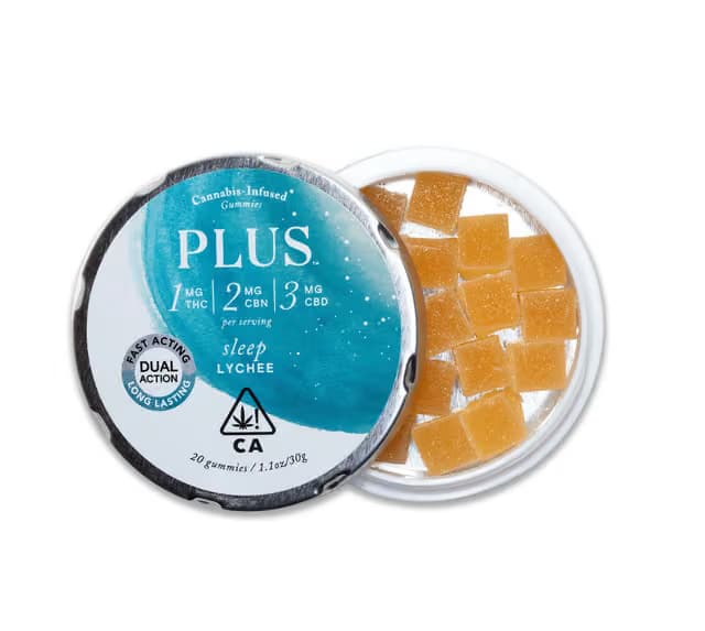Plus Products Lychee | 1:2:3/THC:CBN:CBD | Solventless Rosin Sleep Gummies | 120mg