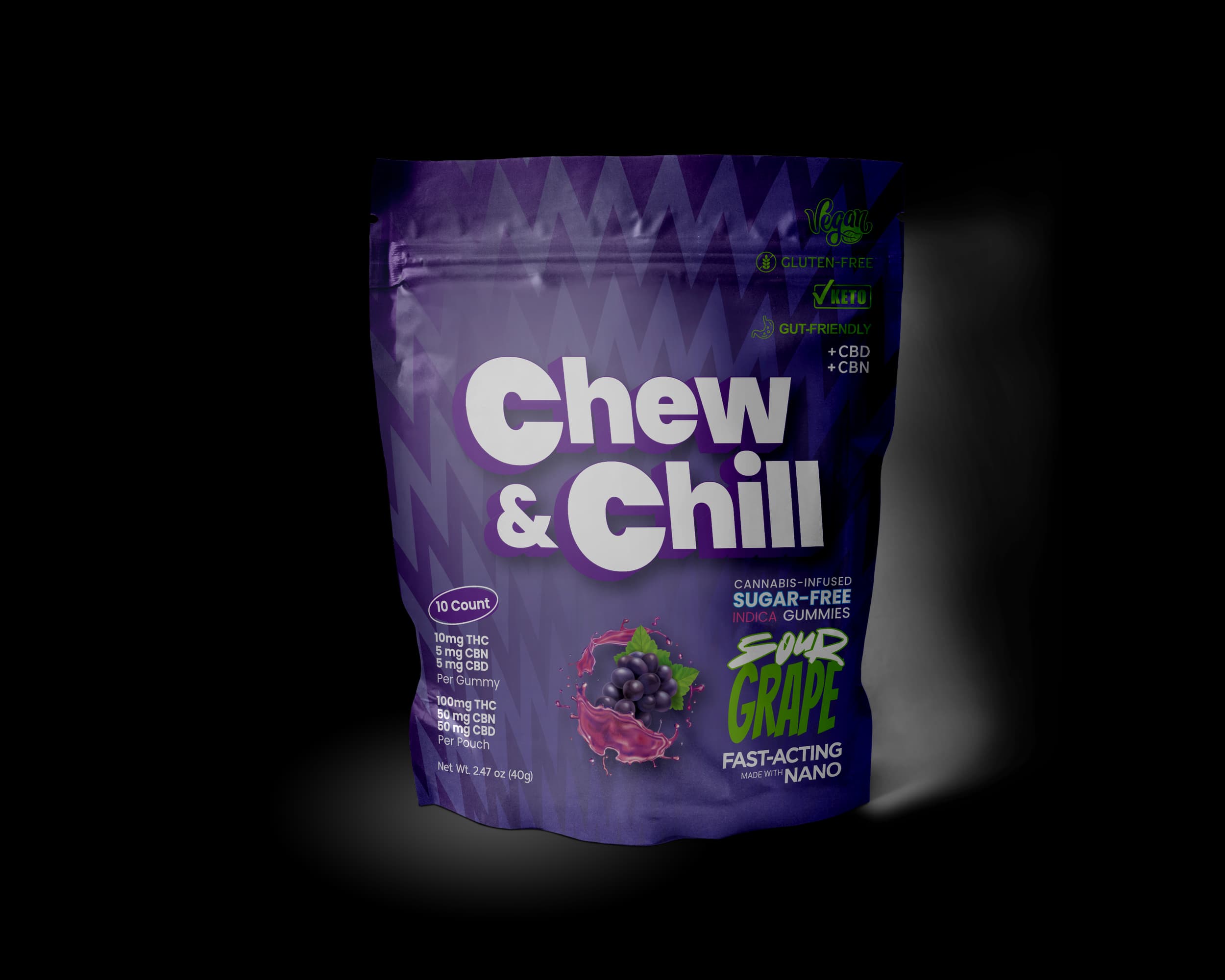 Chew & Chill Sour Grape 2:1:1 (THC:CBN:CBD) (I) Gummies | 10 Pack (100mg)