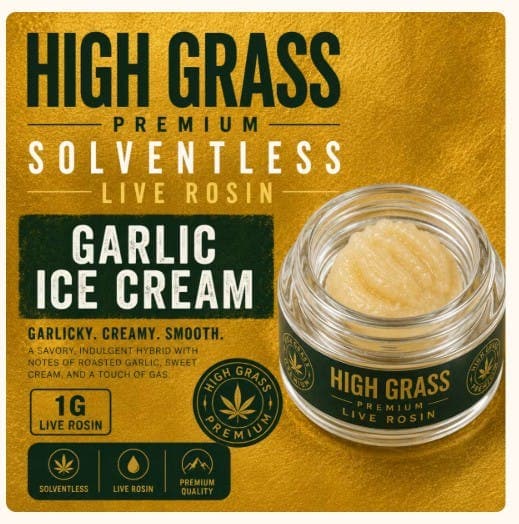 High Grass Premium Garlic Ice Cream Cold Cure Live Hash Rosin 1g