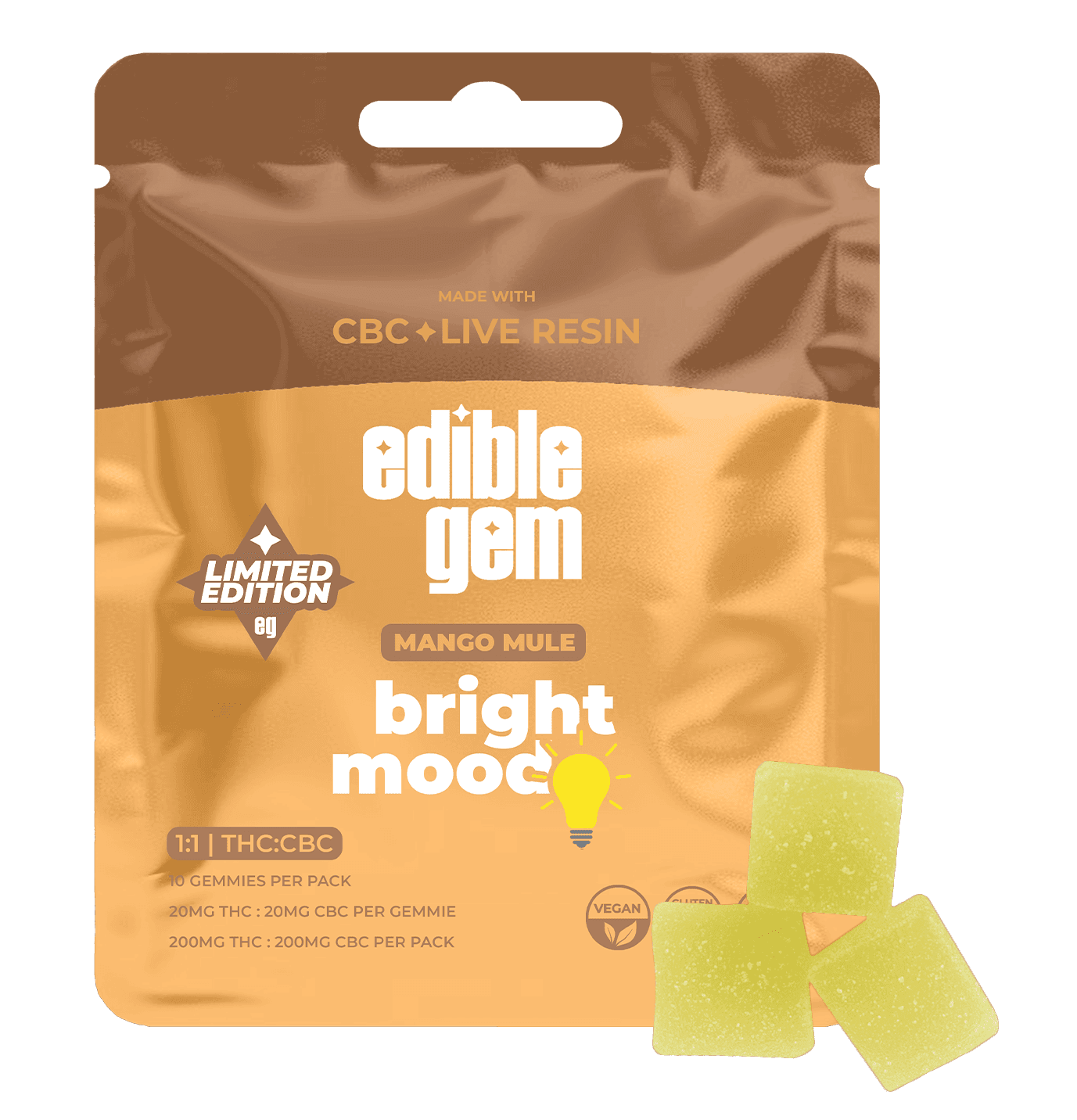 Edible Gem Mango Mule 1:1 CBC/THC - 200mg Live Resin Gummies