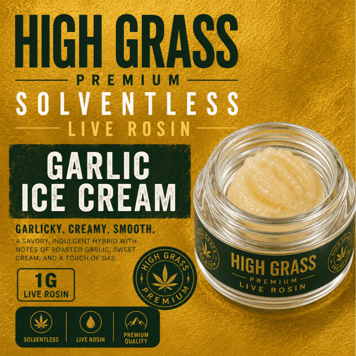 High Grass Farms Garlic Ice Cream - Cold Cured Hash Rosin - 1g