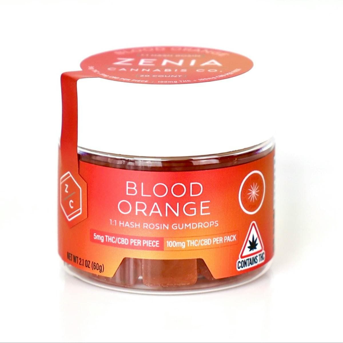 Zenia Cannabis Company Blood Orange - 1:1 Hash Rosin Gumdrops - 200mgTHC/200mgCBD